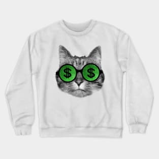 Wealthy cat wearing green dollar sign sunglasses Crewneck Sweatshirt